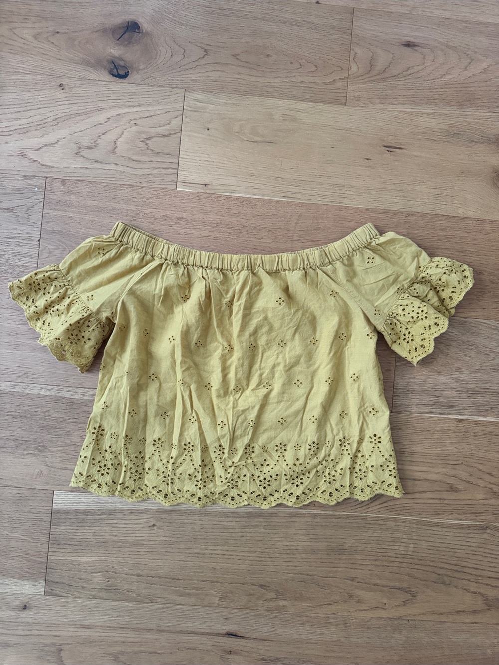 Madewell Yellow Eyelet Off-Shoulder Crop Top
